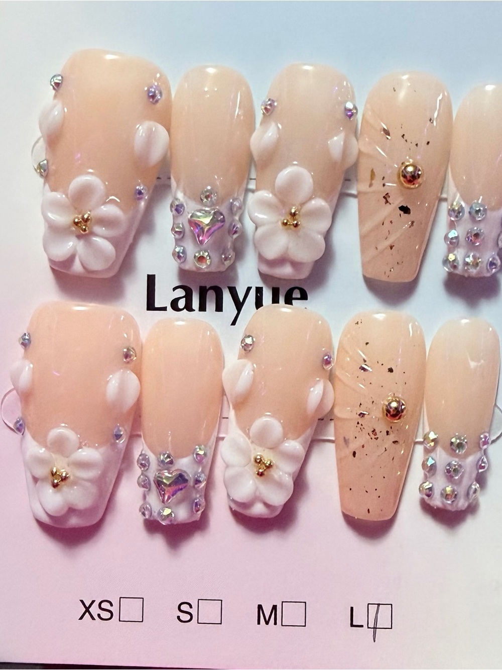 Pink Floral 3D Press-On Nail Set